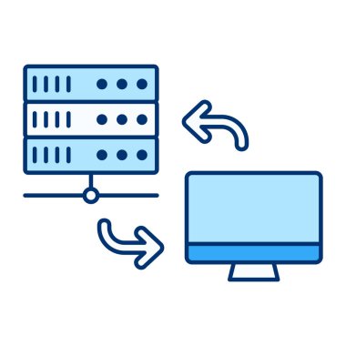 Çevrimiçi aygıtlar arasında hareket ve dosya alışverişini gösteren düz renkli veri aktarım simgesi.