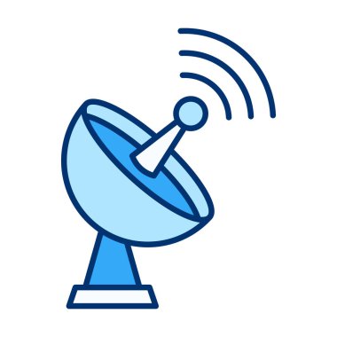 Düz renkli uydu simgesi veri iletimi ve dünya çapında iletişim sinyali gösteriyor.