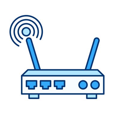 Kablosuz internet bağlantısı ve dijital teknolojiyi temsil eden renkli düz modem aygıtı simgesi.