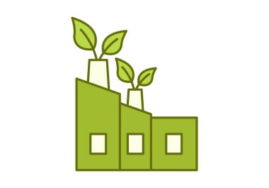 Temiz endüstriyel enerji ve sürdürülebilir üretimi temsil eden renkli eko fabrikası ikonu.