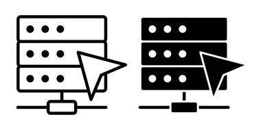Etkileşimli görevler, sistem denetimi ve dijital navigasyon için sunuculardaki tıklama eylemlerini sembolize eden siyah bir simge paketi.