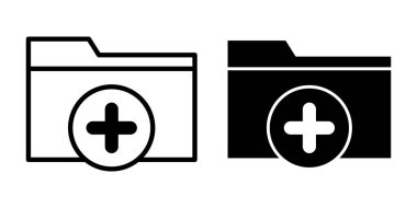 Yeni dizinler oluşturmak, dosyaları düzenlemek ve dijital depolama işlemleri için sembol ekleyen siyah bir simge seti.