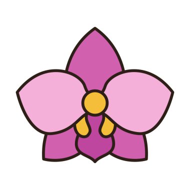 Lüks markalaşma, dekoratif sanat eserleri, ambalaj ve yaratıcı tasarım projeleri için uygun egzotik zarif yaprakları olan renkli bir orkide ikonu..