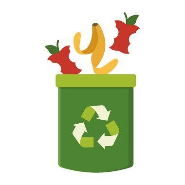 Sürdürülebilir yaşam ve çevre dostu uygulamalar için organik atık işlemesini gösteren düz renkli bir gübre kutusu simgesi.