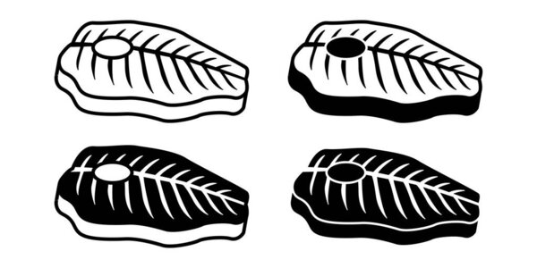 A black fish fillet icon bundle symbolizing seafood dishes, culinary ingredients, restaurant menus, and food preparation visuals.