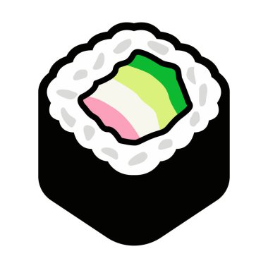 Menüler, markalaşma, ambalaj ve modern Japon gıda görselleri için tasarlanmış parlak suşi simgesi.