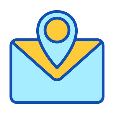 Modern uygulamalar için adres detaylarını, coğrafi uyarıları ve konum temelli iletişimi gösteren canlı bir e- posta konumu simgesi.