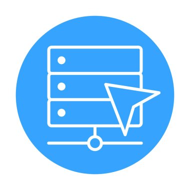 İmleç işaretli düz renkli sunucu simgesi etkileşim, seçim, kullanıcı erişimi ve denetim eylemlerini temsil eder.