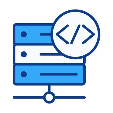 Programlama, arka uç görevleri, sistem geliştirme ve teknoloji projeleri için ideal kod ögesine sahip düz renkli sunucu simgesi.