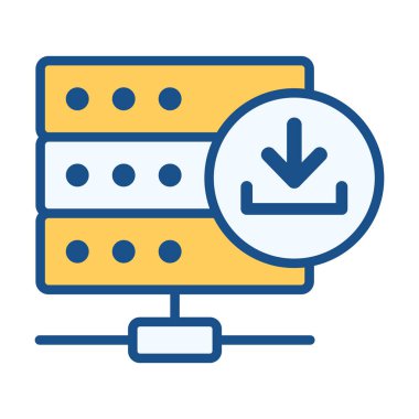 Veri alımı, dosya transferi ve sistem erişim fonksiyonları için indirme sembolü ideal olan düz renkli sunucu simgesi.