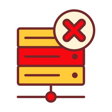 Dosya silme, veri temizleme ve sistem temizleme görevleri için uygun silme işaretine sahip düz renkli sunucu simgesi.