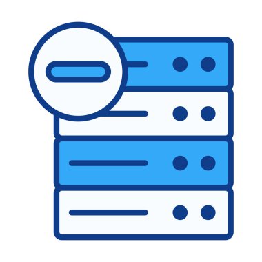 Eylemlerin kaldırılması, veri temizliği ve sistem ayarları için uygun silme işaretine sahip düz renkli sunucu simgesi.