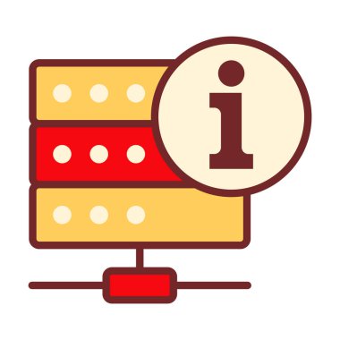 Sistem detayları, veri bilgileri ve teknik kılavuz kullanımı için bilgi sembolü ideal düz renkli sunucu simgesi.