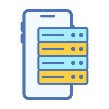 Uygulama kullanımı, taşınabilir erişim ve uzak yönetim için mobil ekranda renkli sunucu simgesi görüntülendi.