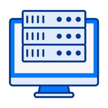 Düz renkli sunucu simgesi, uzak erişim, izleme ve yönetici görevleri için uygun bir dizüstü bilgisayar ekranında görüntülendi.