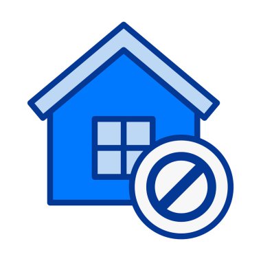 Yasak erişimi temsil eden düz renkli ev bloğu simgesi, konut reddi, güvenlik uyarıları veya uygulamalar ve dijital platformlarda yasaklanmış eylemler.