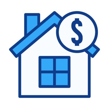 Mülk finansmanını, konut ödemelerini, gayrimenkul fiyatlandırmasını ve iş uygulamaları için ekonomik özellikleri temsil eden düz renkli ev doları ikonu.