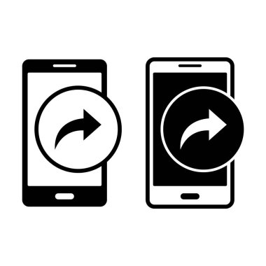 İçerik paylaşımını, dijital dağılımı ve hareketli sosyal eylemleri gösteren siyah akıllı telefon paylaşım simgesi.