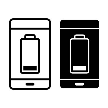Temiz siyah simge seti akıllı telefon ekranlarında düşük batarya durumu gösteriyor. Basit güç uyarılarına ihtiyaç duyan uygulamalar, aygıt temaları ve dijital projeler için uygundur.