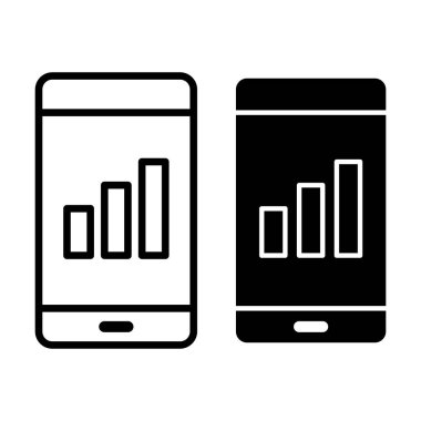 Sinyal çubukları olan siyah akıllı telefon simgesi, bağlantı temaları, iletişim araçları, ağ durumu ve mobil arayüz grafikleri için ideal.