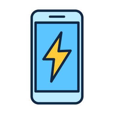 Enerji sembollü düz renkli akıllı telefon simgesi, pil uygulamaları, güç araçları, şarj özellikleri ve mobil arayüz tasarımı için ideal.