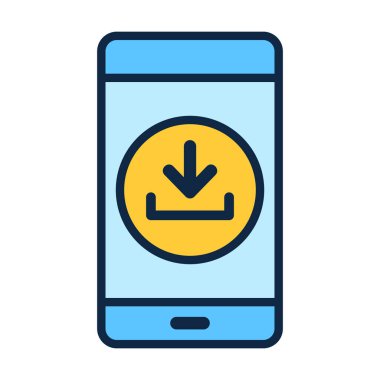 İndirme simgesine sahip düz renkli akıllı telefon simgesi, dosya araçları, ortam depolama, veri transferi ve uygulama arayüzü ögeleri için ideal.