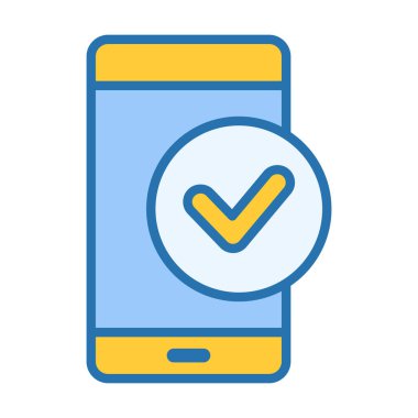 İşaretli sembollü düz renkli akıllı telefon simgesi, onay eylemleri, onay adımları, tamamlanmış görevler ve arayüz ögeleri için ideal.