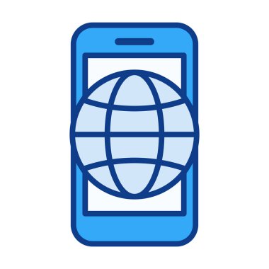 Dünya çapında erişim, tarama araçları, çevrimiçi navigasyon ve küresel iletişim özellikleri için mükemmel olan dünya sembollü renkli akıllı telefon simgesi.