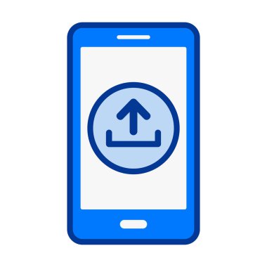 Yükleme sembolü olan modern renkli akıllı telefon simgesi, dosya aktarım araçları, bulut paylaşım eylemleri ve mobil iş akışı özellikleri için mükemmel.
