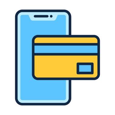 Kart sembollü düz renkli akıllı telefon simgesi, satın alma araçları, çevrimiçi ödeme özellikleri, finans uygulamaları ve dijital çıkış sistemleri için mükemmel.