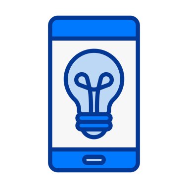 Akıllı telefondaki ampul sembolü, fikir kavramları, yenilik görselleri, ilham temaları ve yaratıcı dijital tasarımlar için mükemmeldir..