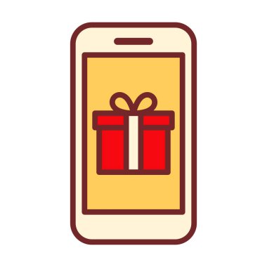 Akıllı telefon ekranında hediye kutusu çizimi, promosyonlar, ödüller, şenlik temaları, kutlamalar ve dijital teklifler için uygun..