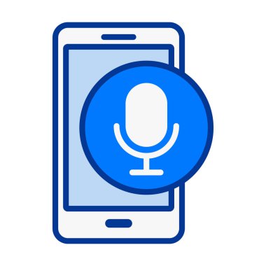Akıllı telefondaki mikrofon sembolü, ses kaydı, konuşma özellikleri, ses girdisi ve iletişim araçları için uygundur.