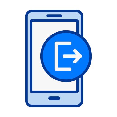 Akıllı telefon ekranındaki çıkış simgesi, çıkış süreçleri, hesap kapatma eylemleri ve dijital oturum yönetimi için uygun.