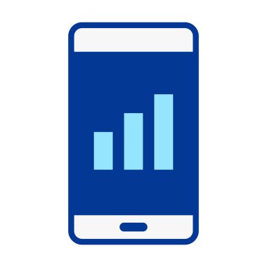 Bağlantı gücü kablosuz iletişim ve ağ görüntüleme için ideal sinyal çubuklarını gösteren düz renkli akıllı telefon simgesi.