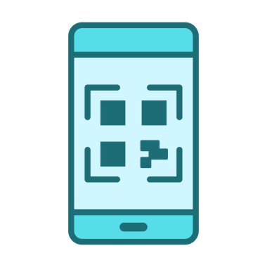 QR kodlu düz renkli akıllı telefon simgesi ödeme erişim bileti ve dijital kimlik taraması için uygundur.