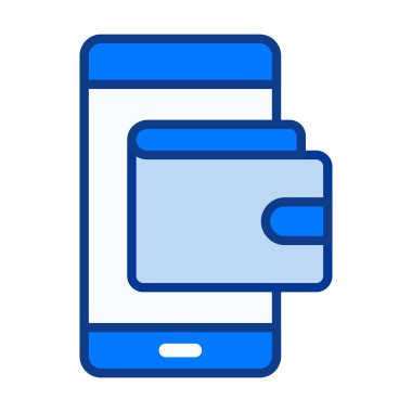 Cüzdan özelliği olan düz renkli bir akıllı telefonun simgesi, dijital ödemeler, e-cüzdan uygulamaları, çevrimiçi işlemler ve güvenli mobil finans araçları için ideal.