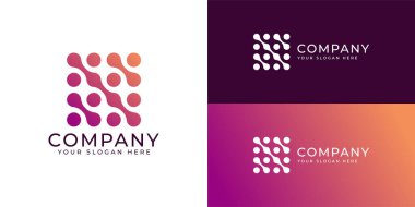 Temiz noktalı elementlerle yapılmış şık nokta matris logosu, dijital markalar, teknolojik girişimler, modern arayüzler ve gelecekteki kimlik kavramları için mükemmel..