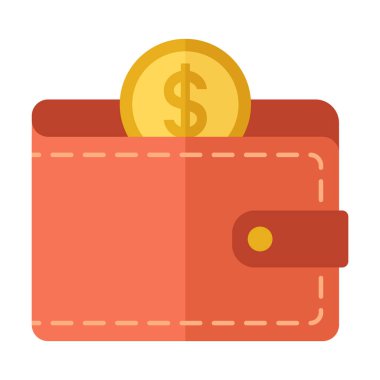 Nakit işleme, mali araçlar, ödeme temaları, bütçe ve harcama kavramları için mükemmel bir düz renkli cüzdan simgesi.