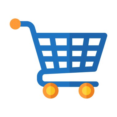 Perakende mağazaları, ticaret platformları, market alışverişleri ve ürün satın alma sistemleri için uygun bir düz renkli alışveriş arabası simgesi.