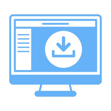 Kayıt dosyaları, veri transferi ve dijital içerik erişimini temsil eden düz renkli bilgisayar indirme simgesi.