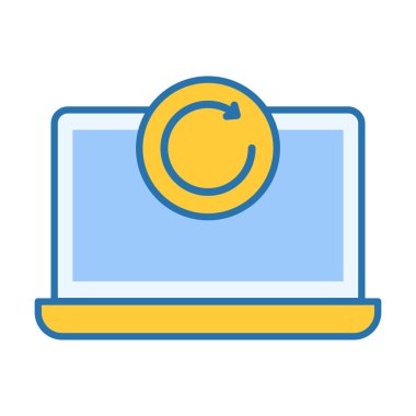 Sayfa yeniden yükleme, veri senkronizasyonu ve sistem güncelleme eylemleri için uygun düz renkli bilgisayar tazeleme simgesi.