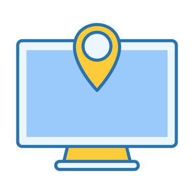 Haritalama sistemleri, navigasyon araçları, dijital konumlandırma ve izleme için uygun düz renkli bilgisayar konumu simgesi.