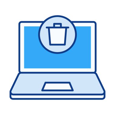 Dosya silme, temizlik eylemleri ve depolama yönetimini temsil eden düz renkli bilgisayar çöp simgesi.