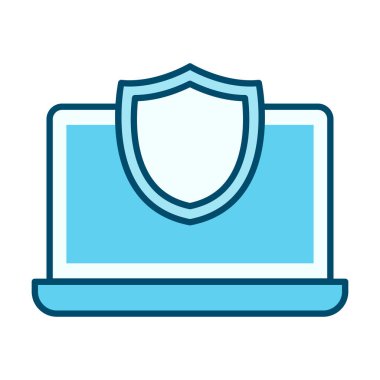 Düz renkli bilgisayar kalkanı simgesi savunma, koruma ve güvenli teknoloji kavramları için uygundur.