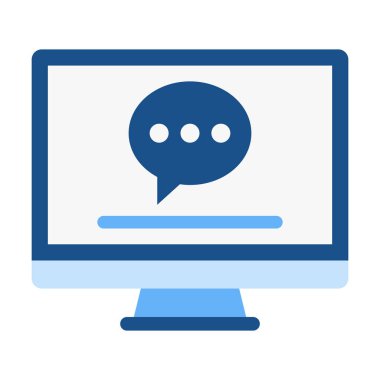 Mesajlaşma, çevrimiçi iletişim, tartışma ve iletişim sistemlerini temsil eden düz renkli bilgisayar sohbet balonu simgesi.