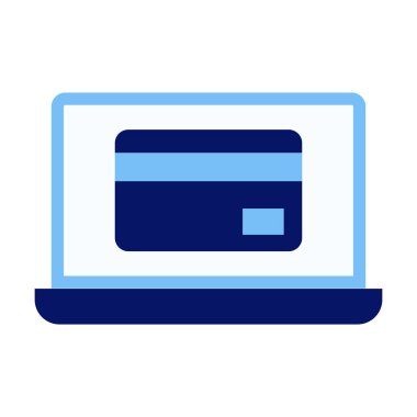 Çevrimiçi işlemler, dijital çıkış ve nakit ödeme sistemleri için uygun düz renkli bilgisayar kartı ödeme simgesi.