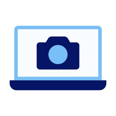 Fotoğraf, ortam yakalama ve görsel içerik için uygun düz renkli bilgisayar kamera simgesi.