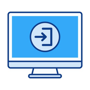 Düz renkli bilgisayar giriş simgesi kullanıcı kimlik doğrulaması, hesap erişimi ve işlemlerde imzalamayı temsil ediyor.