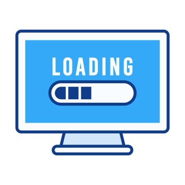 Düz renkli bilgisayar yükleme simgesi bekleme süreçlerini, ilerleme etkinliğini ve sistem işlemini temsil ediyor.
